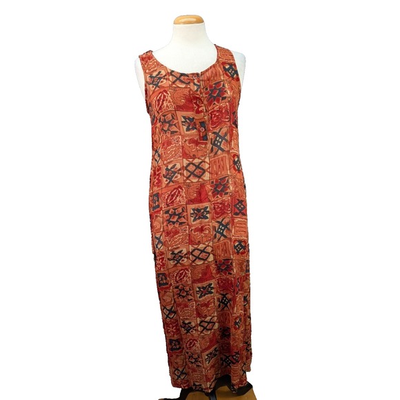 Vtg Adini Maxi Dress Womens S Sleevless Boho Hippie Festival Geometric Rayon NWT - Picture 1 of 11